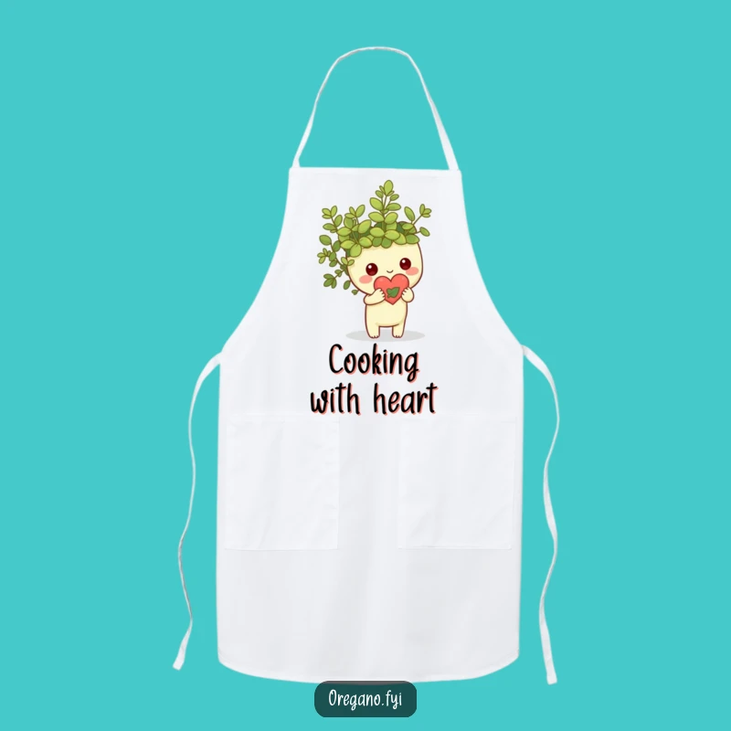 Funny Kawaii Oregano Heart Apron: Leafy Love Chef's Gift
