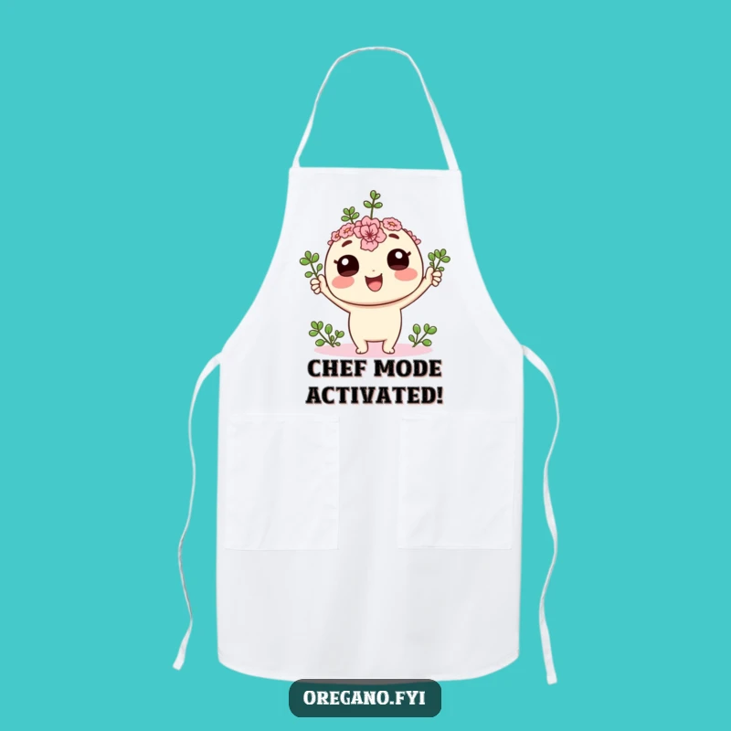 Funny Kawaii Oregano Victory Apron: Cheerful Herb Kitchenware, Hilarious Cooking Gift