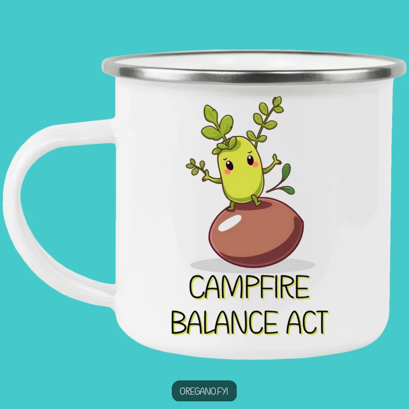 Funny Oregano Olive Pit Camping Mug: Wobbly Outdoor Fun!