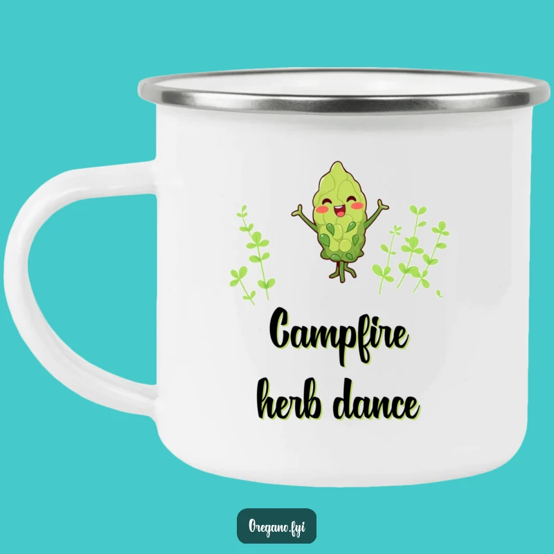 Funny Kawaii Oregano Dancer Enamel Camping Mug Adventure and Merriment