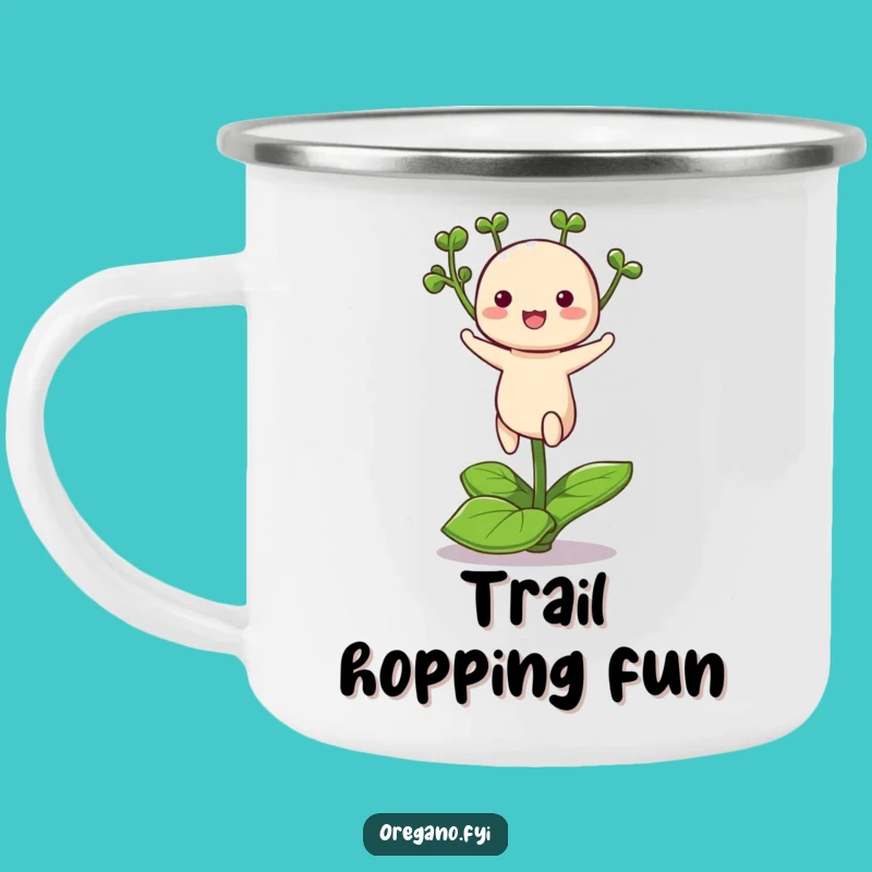 Funny Kawaii Oregano Camping Mug: Enjoy Drinks with Hopping Herbaceous Charm