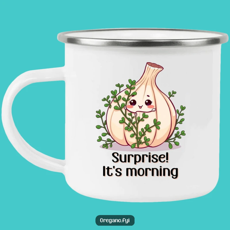 Funny Kawaii Oregano Peek-a-Boo Camping Mug: Outdoor Herb Fun, Hilarious Gift For Campers