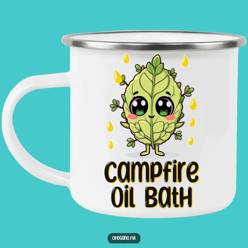 Funny Olive Oil Oregano Camping Mug: Sip & React Outdoors, Great Funny Gift