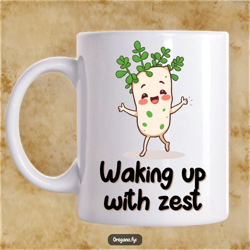 Funny Kawaii oregano sprig character doing a goofy jig with all its leaves, lively and joyful design, perfect for kitchen lovers.