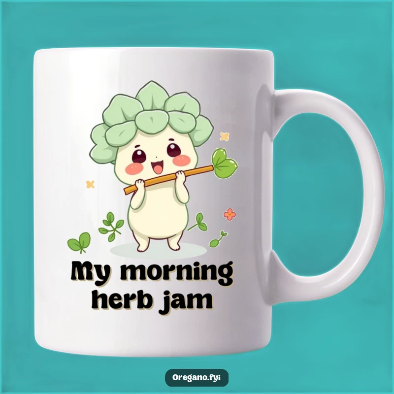 Funny Kawaii Oregano Leaf Flute Mug, A Hilarious Herbal Music Gift