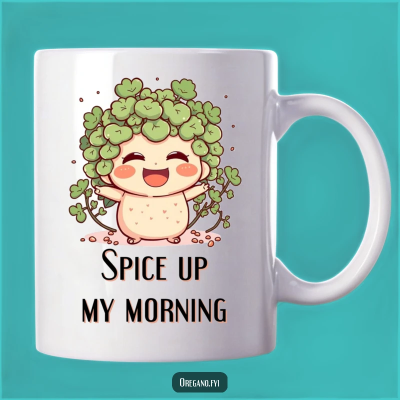 Funny Oregano Laughing Mug: Happy Herb Gift with Flying Sparks