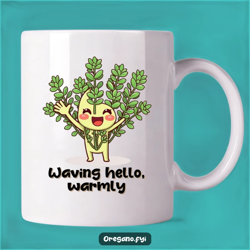 Funny Oregano Waving Mug: A Cheerful Herb Greeting, Perfect Funny Gift