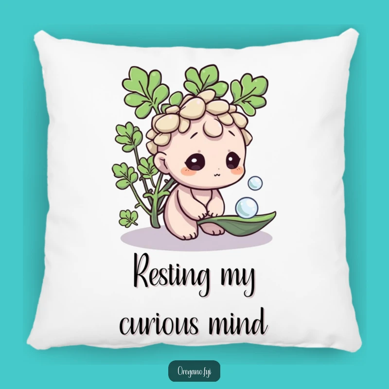 Funny Curious Oregano Pillow: Herb Character & Dewdrop Comfort - Perfect Gift!