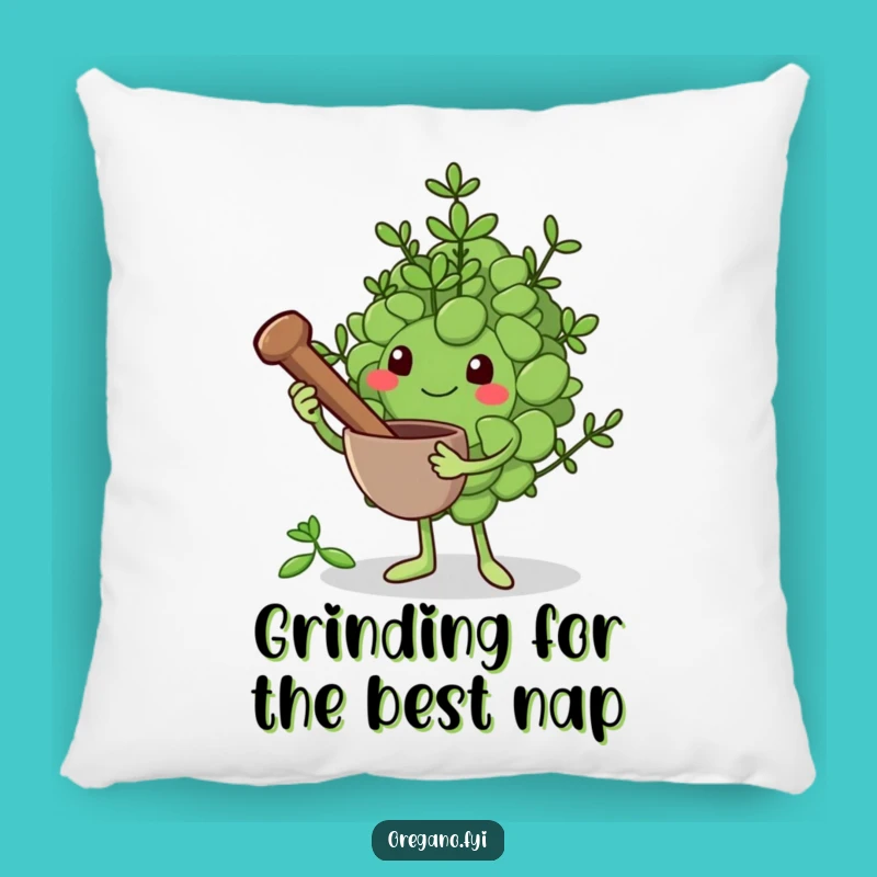 Funny Grinding Oregano Leaf Pillow: Comfy Herb Prep Humor!