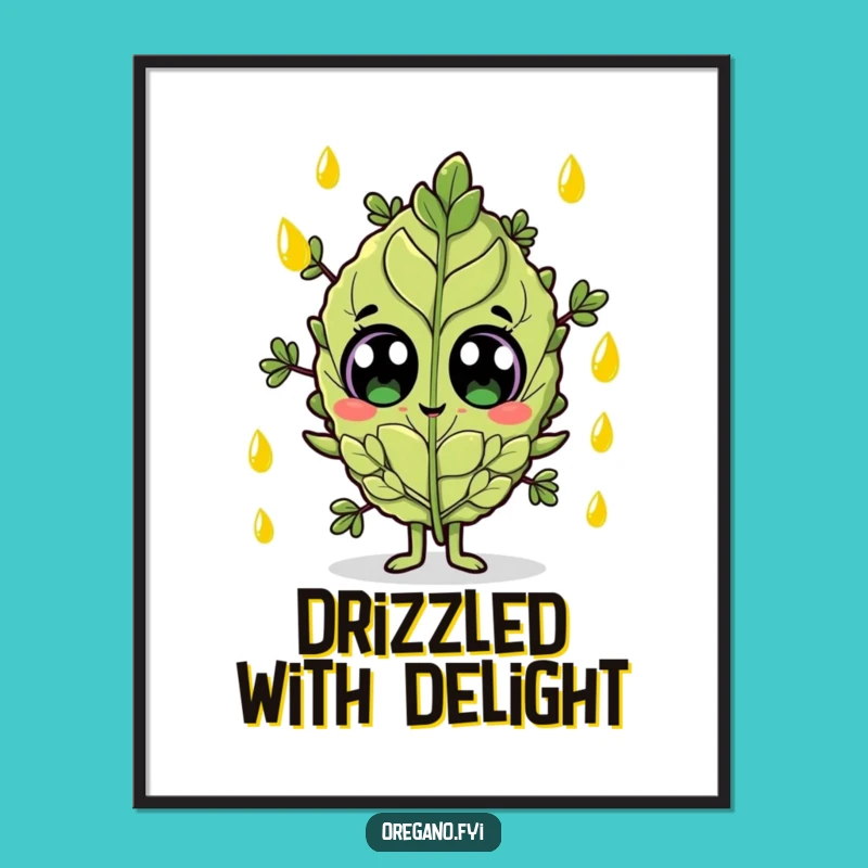 Funny Olive Oil Oregano Art Print: Surprised Herb Digital Download, Ideal Funny Gift