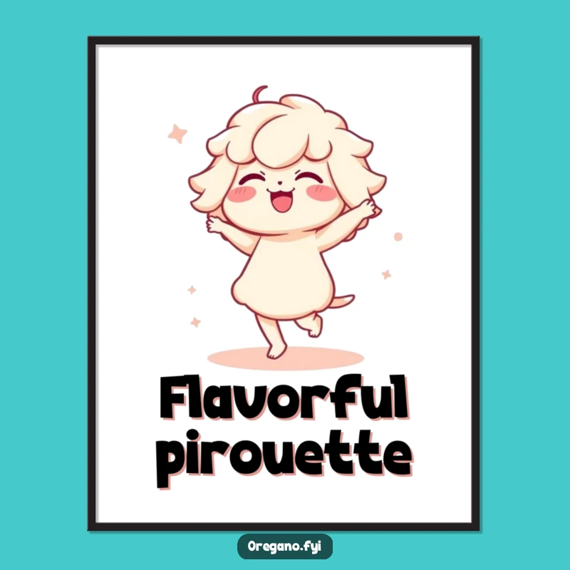 Funny Kawaii Oregano Digital Art: Cute Dancing Herb Print, Unique Gift