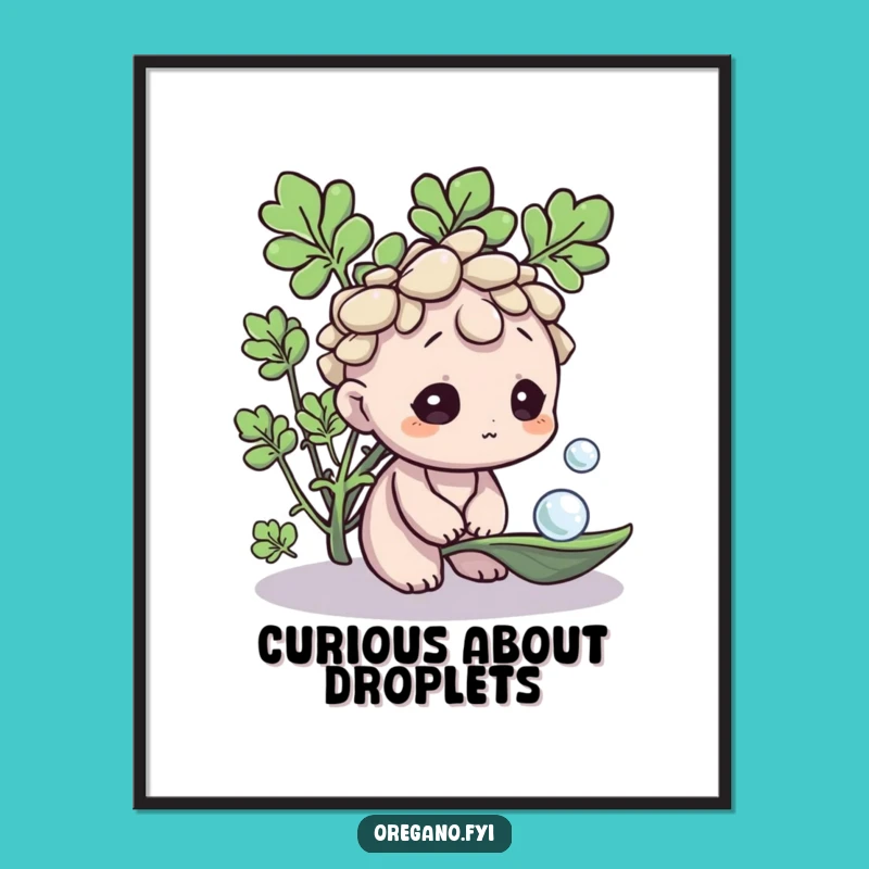 Funny Curious Oregano Digital Art: Herb Character & Dewdrop - Perfect Gift!
