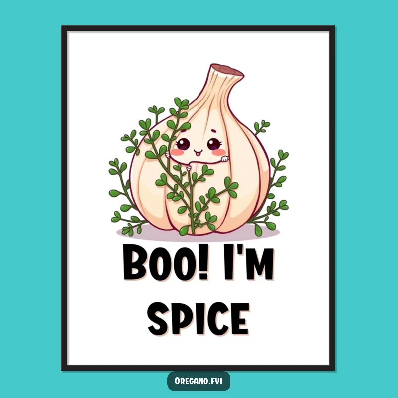 Funny Kawaii Oregano Peek-a-Boo Digital Art: Instant Herb Cheer, Hilarious Wall Decor