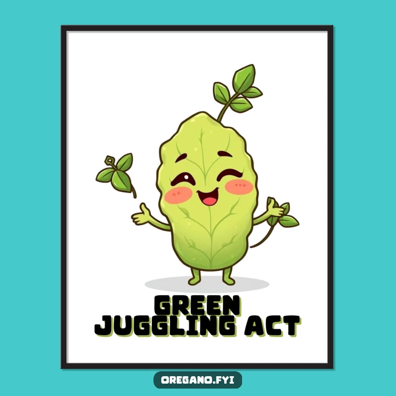 Funny Winking Oregano Art Print: Juggling Herb Digital Download, Ideal Funny Gift