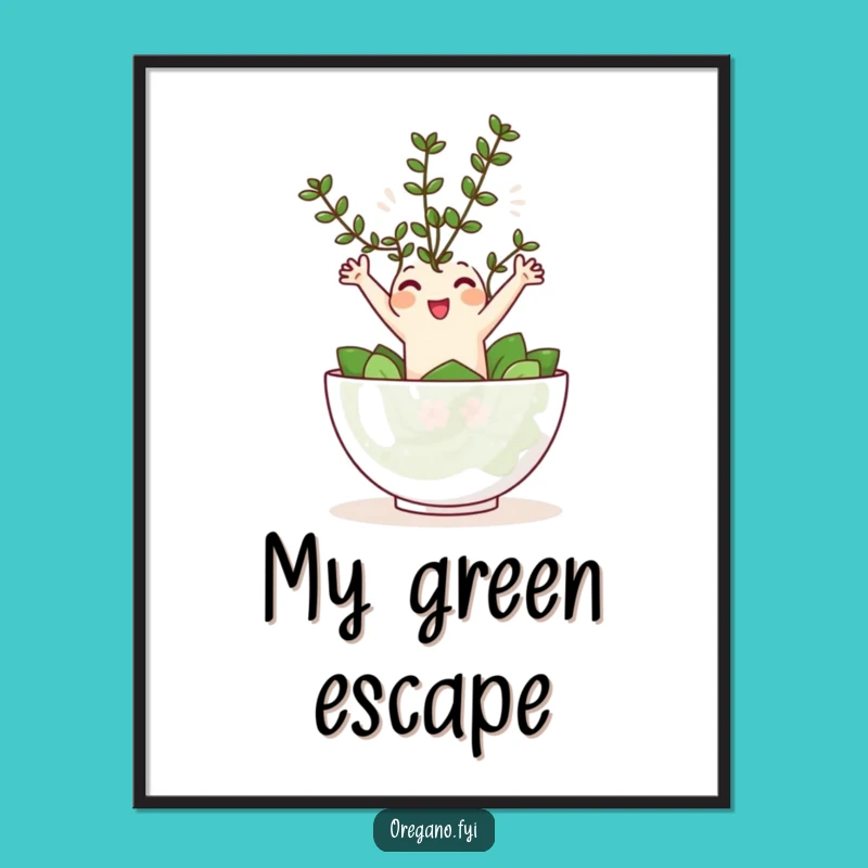 Funny Oregano Salad Leap Digital Art - Instant Joyful Herb Wall Decor