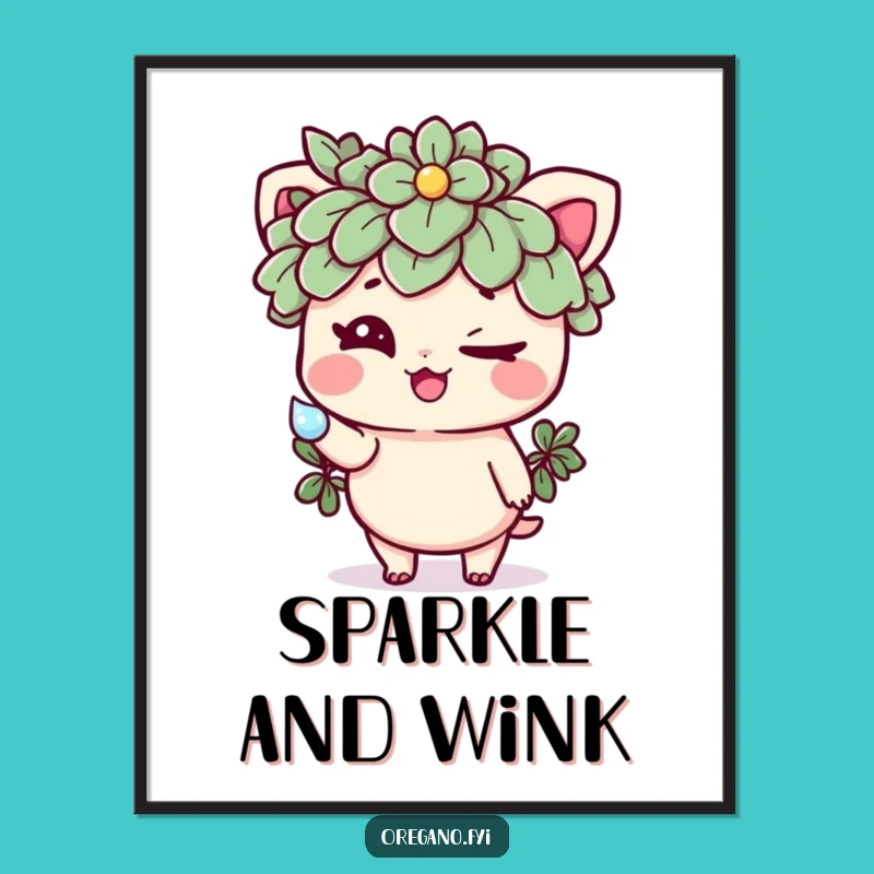 Funny Oregano Dewdrop Digital Art: Instant Herb Humor for Your Space