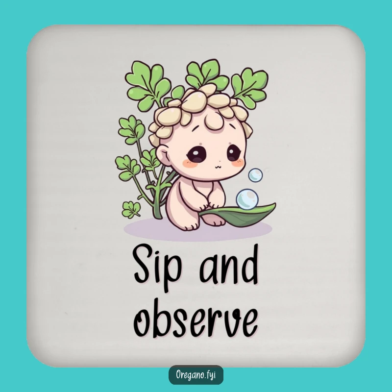 Funny Curious Oregano Coaster: Herb Protecting Surfaces with Wonder - Perfect Gift!