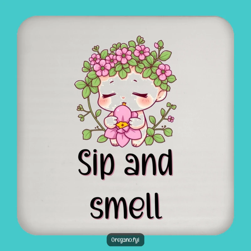 Funny Oregano Bloom Coaster - Peaceful Herb Protection for Tables