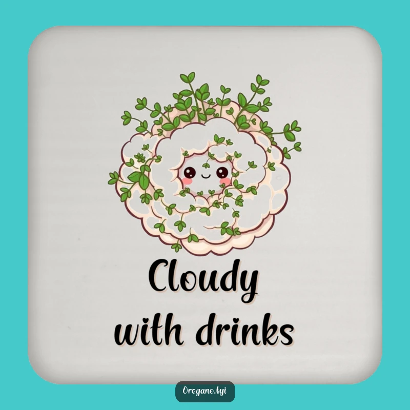 Funny Oregano Cloud Coaster - Protect Surfaces with Herb Whimsy!