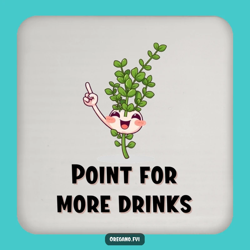 Funny Oregano Sprig Pointing Coaster Protect Surfaces with Directional Humor