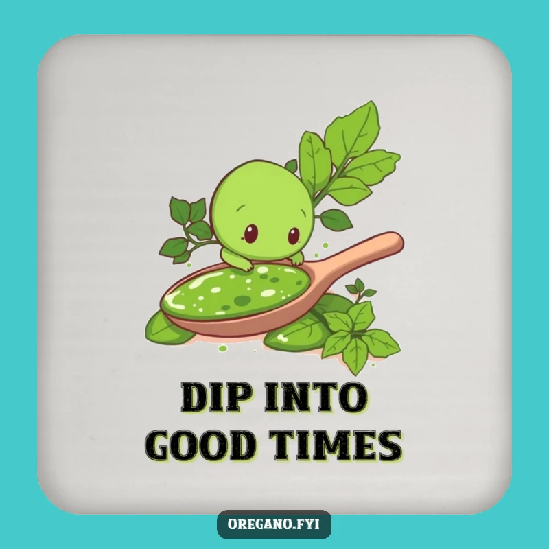 Funny Pesto Explorer Oregano Leaf Coaster: Protect Tables with Herb Humor!