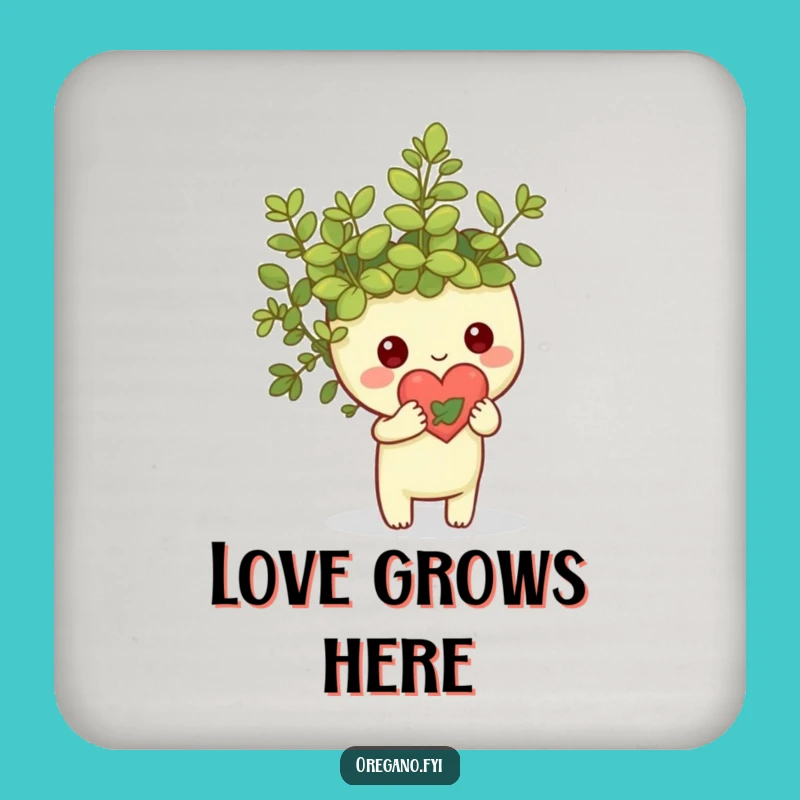 Funny Kawaii Oregano Heart Coasters: Leafy Love Drink Gift