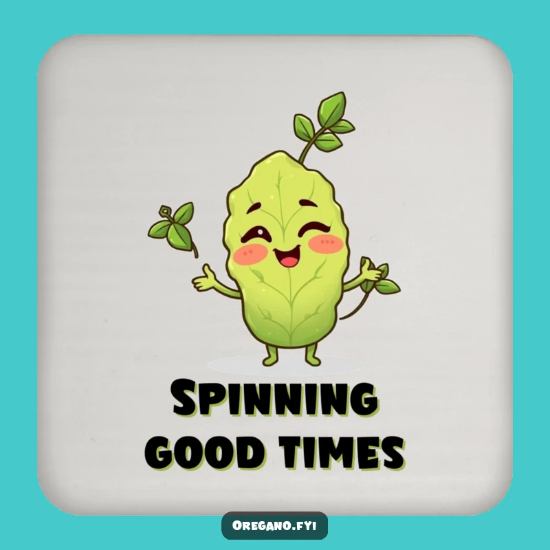 Funny Winking Oregano Coaster: Protect Surfaces with Juggling Herb, Perfect Funny Gift