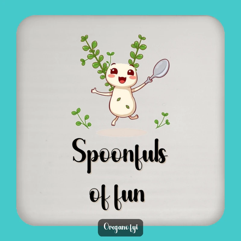 Funny Oregano Coasters: Dancing Kawaii Herb Bar Decor for Drinks