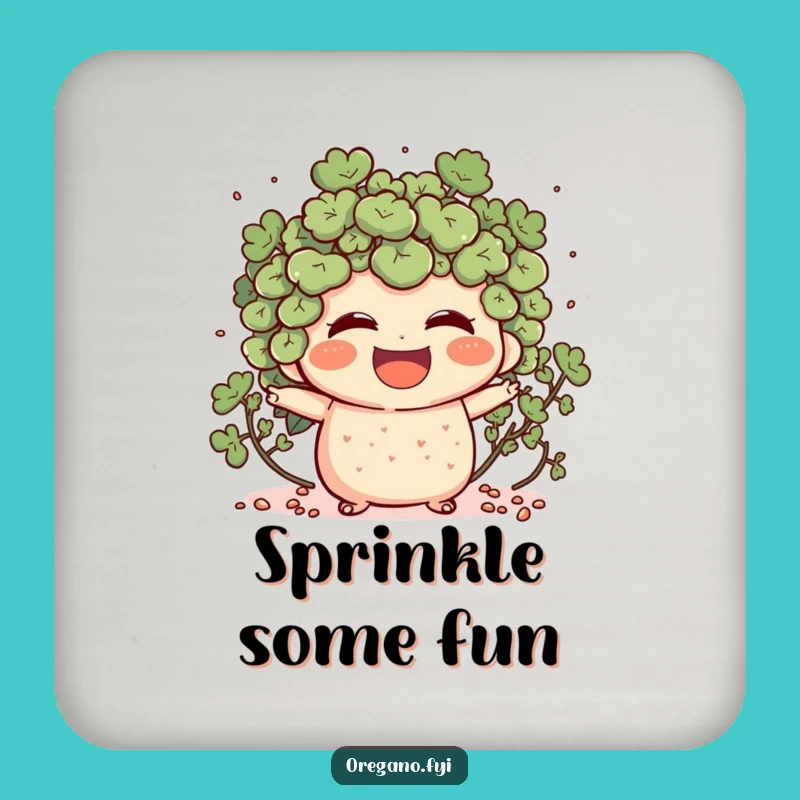 Funny Oregano Laughing Drink Coaster: Joyful Herb Table Protection, Sweet Gift