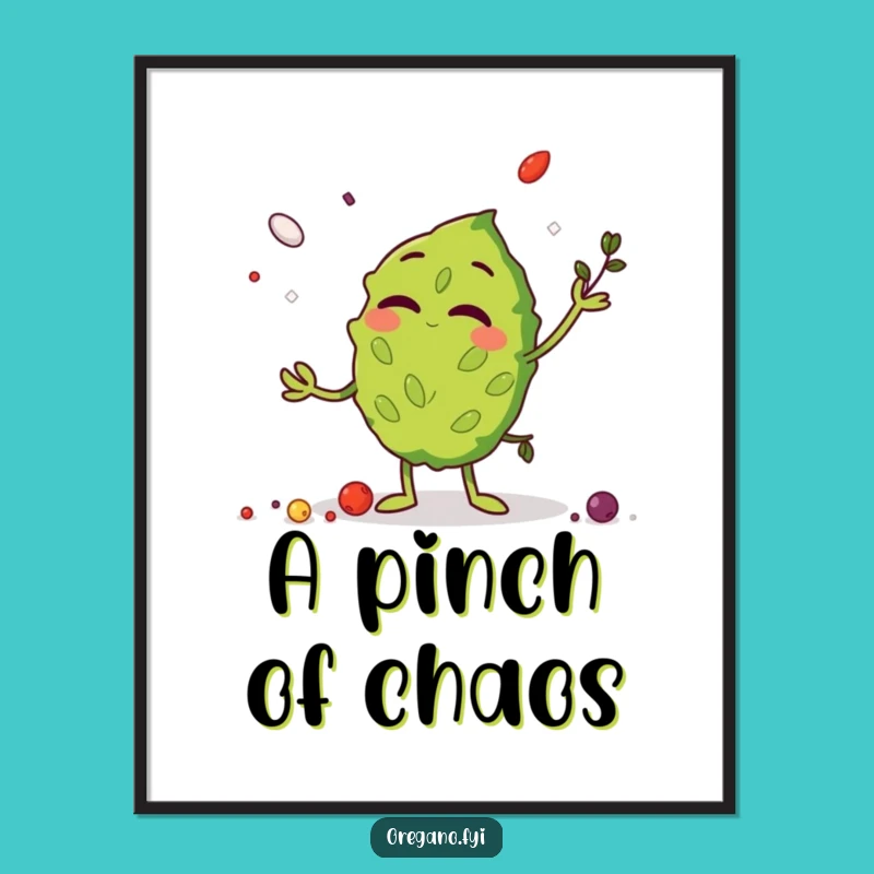 Funny Oregano Leaf Poster - Giggling Herb Wall Art, Whimsical Kitchen Decor