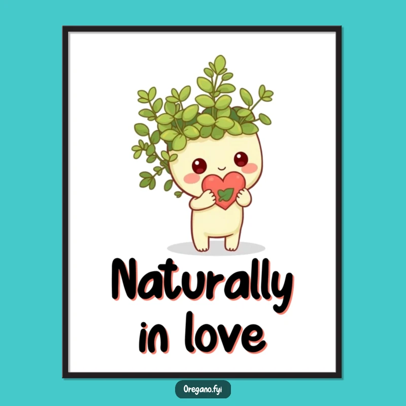 Funny Kawaii Oregano Heart Poster: Leafy Love Wall Art Gift