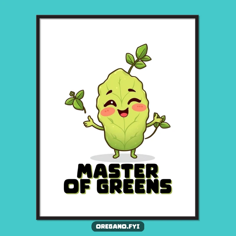 Funny Winking Oregano Poster: Juggling Herb Art, Ideal Funny Gift