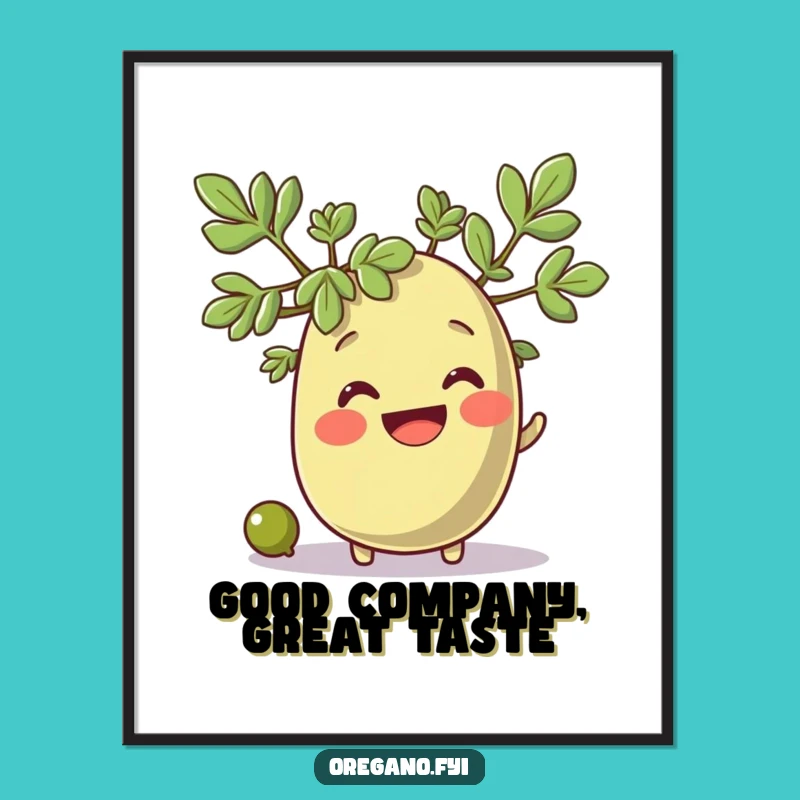 Funny Oregano & Olive Poster: Whimsical Herb Art, Perfect Funny Gift!