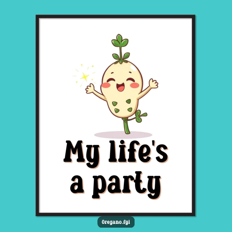 Funny Kawaii Oregano Sparkle Poster: Whimsical Herb Wall Art, Hilarious Gift Decor