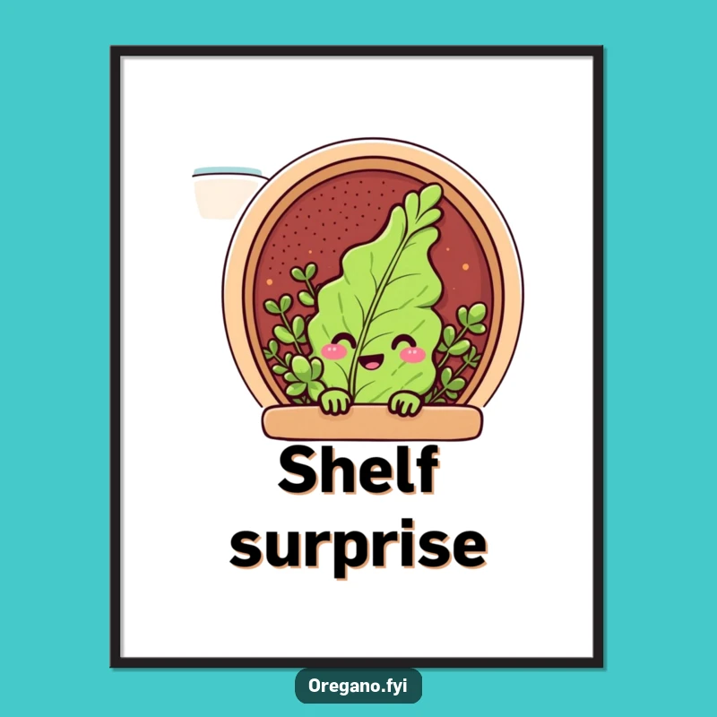 Funny Peeking Oregano Poster: Spice Rack Hideout Art, Quirky Funny Gift for Walls