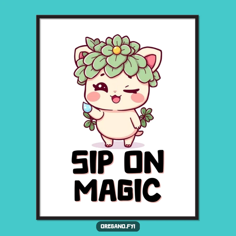 Funny Oregano Dewdrop Poster: Whimsical Herb Art for Your Walls