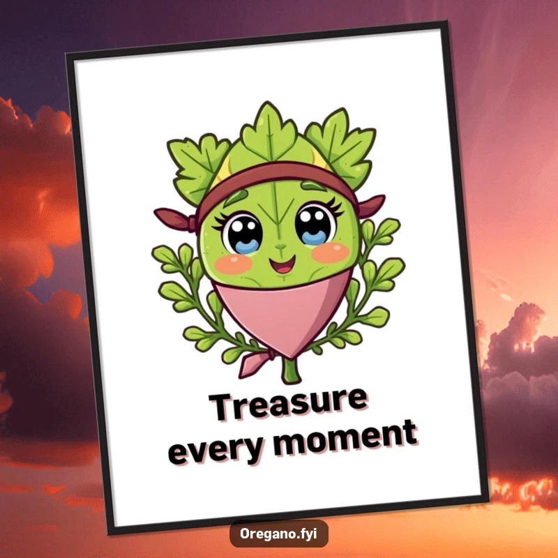 Funny Free Printable Wall Art: A cheerful oregano leaf character wearing a pirate bandana, ready for adventure.