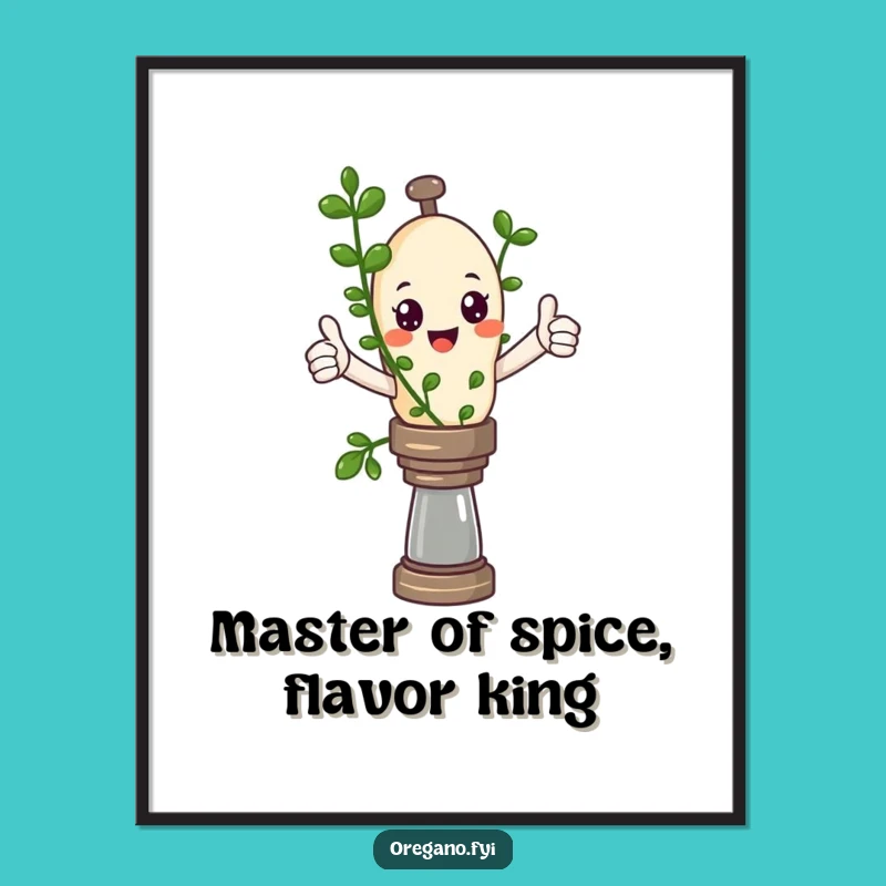 Free Printable Wall Art: Funny Oregano Balancing Pepper Mill Downloadable Art Gift