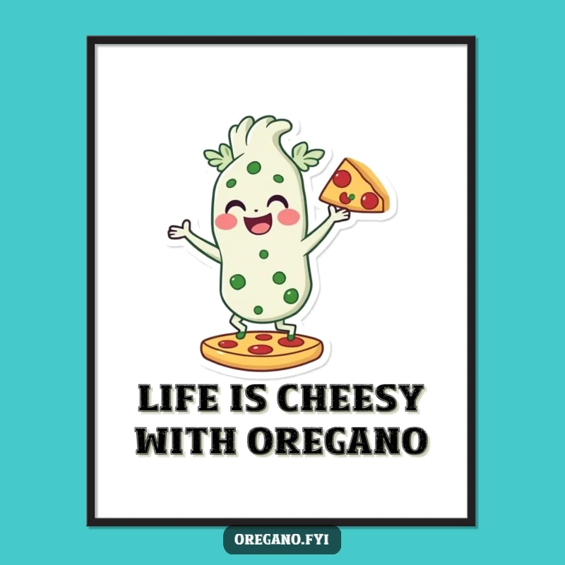Funny Free Printable Wall Art: Dancing Oregano Pizza Slice - Downloadable DIY Kitchen Decor