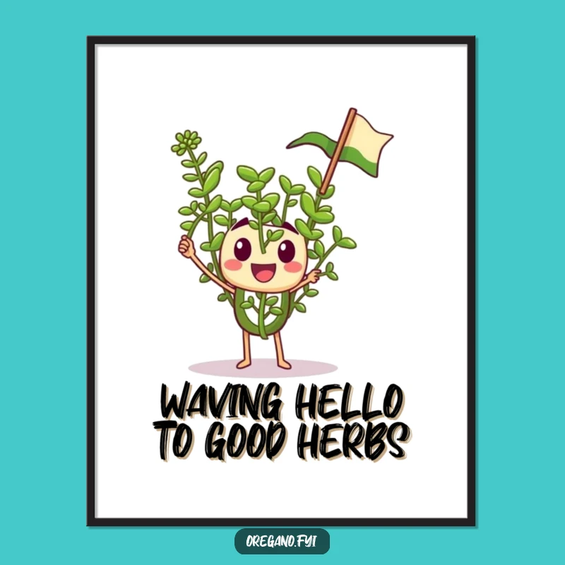 Funny Free Printable Wall Art: Oregano Waving Victory Flag, Quirky Downloadable Decor!