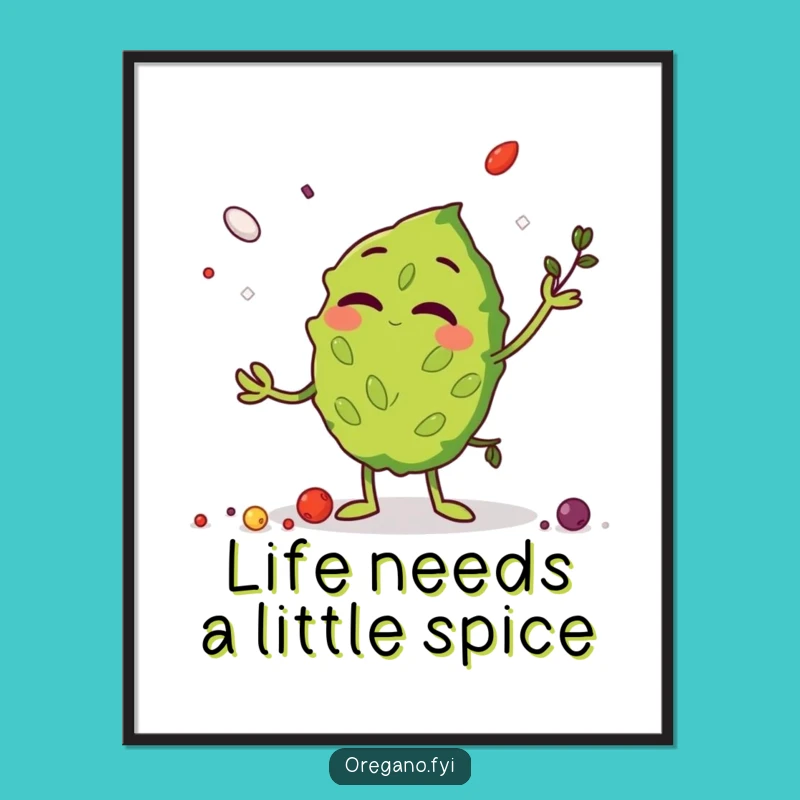 Free Printable Wall Art: Giggling Oregano Juggling Spices, Funny Herb Decor