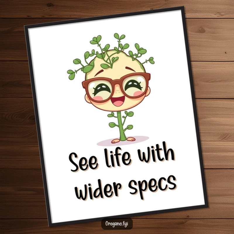 Funny Free Printable Wall Art: A giggling oregano sprig wears comically oversized spectacles, adding a witty touch to decor.