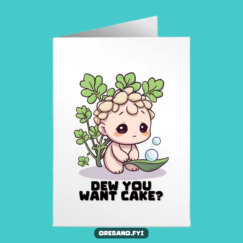 Free Printable Bday Card: Curious Oregano Character Admiring Nature's Sparkle