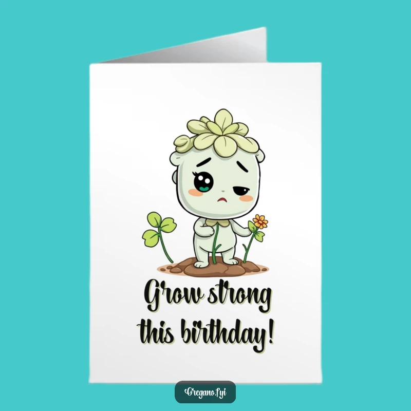 Free Printable Birthday Card: Determined Oregano, Sprouting Flower, Downloadable Gift!