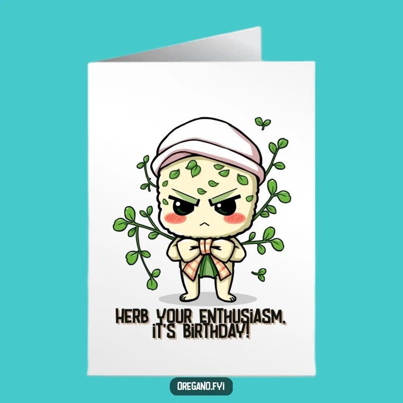 Free Printable Birthday Card: Funny Oregano Chef Tying Bow, Downloadable Gift