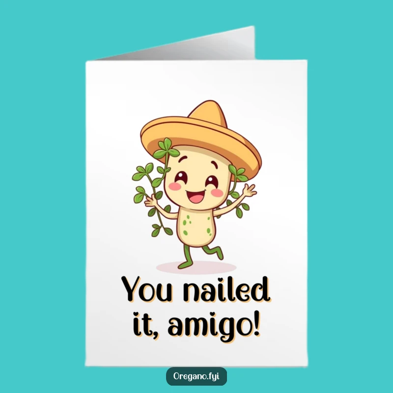 Free Printable Congrats Card: Dancing Oregano Celebration Downloadable