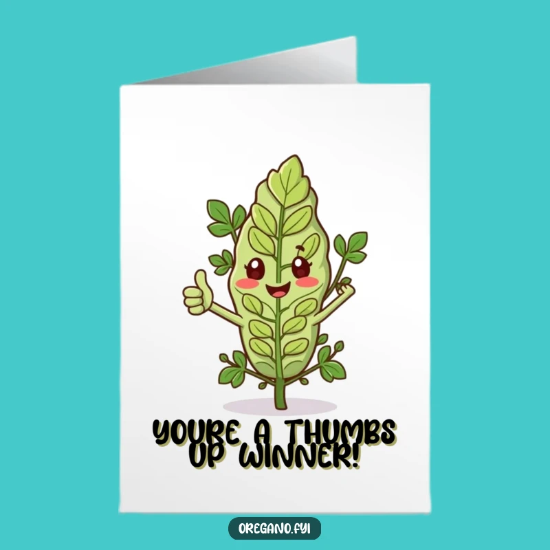 Free Printable Congrats Card: Thumbs Up Oregano Leaf, Hilarious Downloadable Gift for Success