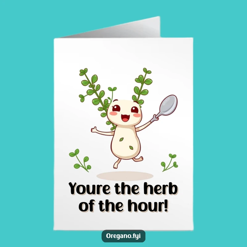 Free Printable Oregano Congrats Card: Dancing Herb Celebrates Your Big Win