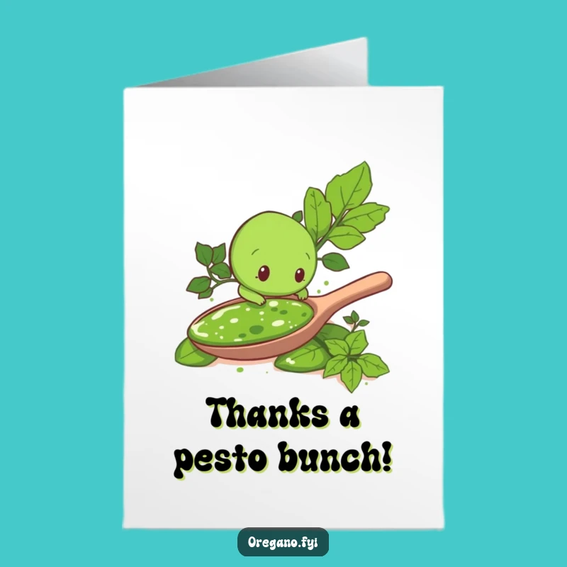 Free Printable Thank You Card: Funny Pesto Oregano Leaf, Downloadable Gift for Gratitude