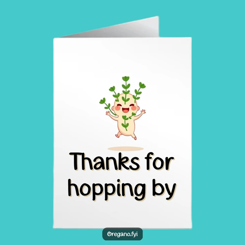 Free Printable Thank You Card: Hopping Oregano Sprig, Amusing Downloadable Gift for Thanks
